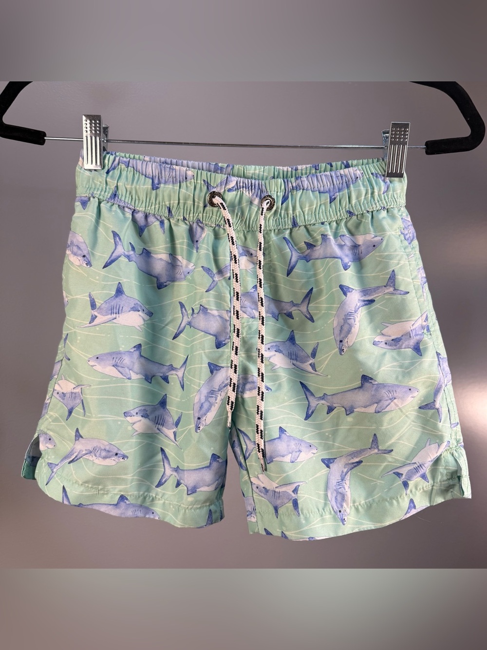 Snapper Rock Shark Print Swim Shorts Light Green and Blue